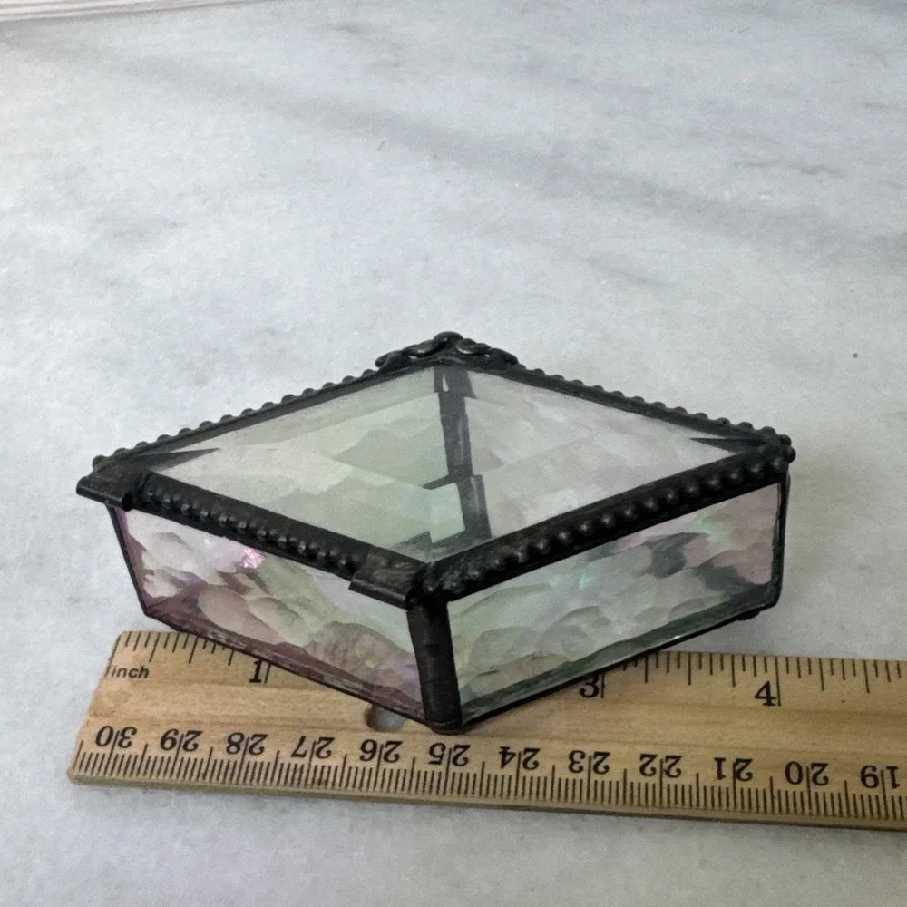 Artisan Made Irridescent Stained Glass Small Trinket Box